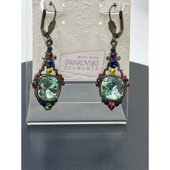Anne Koplik Signed Cushion Cut Mint Swarovski Crystal Pierced Earrings New - Picture 4 of 15